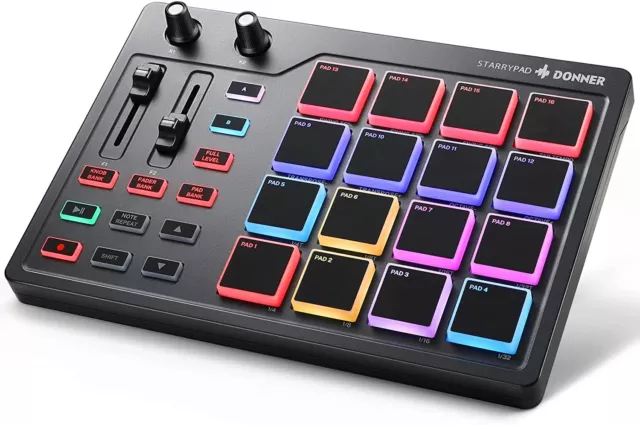 🎶 Donner USB MIDI Controller Beat Maker 16 Beat Pads 2 Fader Knobs Drum Machine