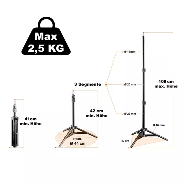 walimex WT-802 Lampenstativ 108cm mit Spigot, 1/4 Zoll Gewinde 2