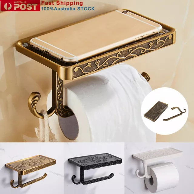 Wall Mounted Toilet Paper Holder w/ Shelf Roll Tissue Holder Washroom Bathroom