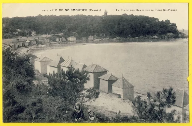 cpa 85 - ÎLE de NOIRMOUTIER (Vendée) La PLAGE des DAMES en 1920 Animée Cabines