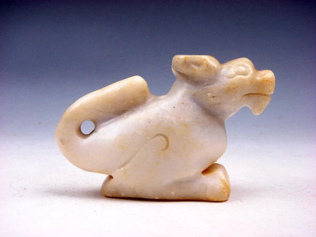 Old Nephrite Jade Stone Carved Sculpture Curly Tail Foo Dog Lion #08062305