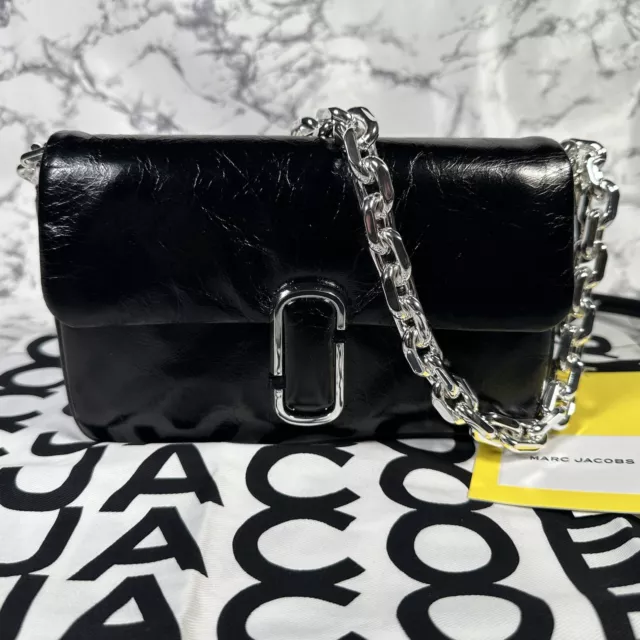 MARC JACOBS The J Marc Mini Pillow Bag BNWT AUTHENTIC Black Crinkle Leather