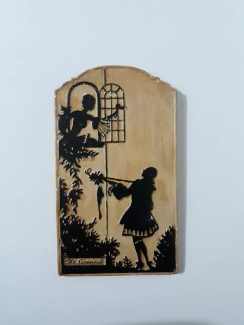 Vintage Painted Silhouette Plaster Of Paris Tile "The Serenade"  1930' 8.5" x 5"