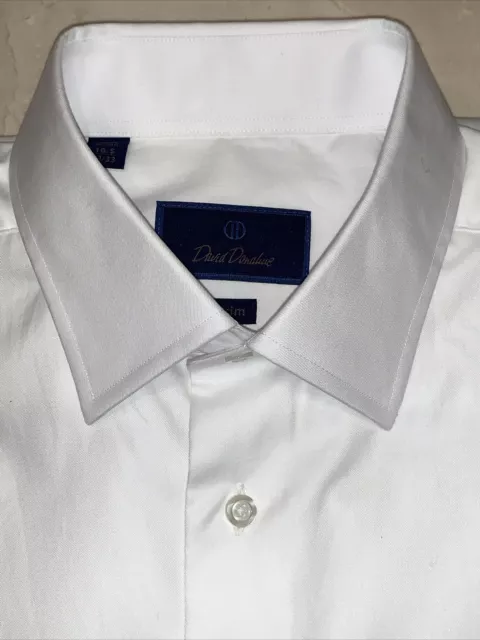 David Donahue Mens White Crisp Cotton Trim Fit Dress Shirt 16.5/32-33 $165