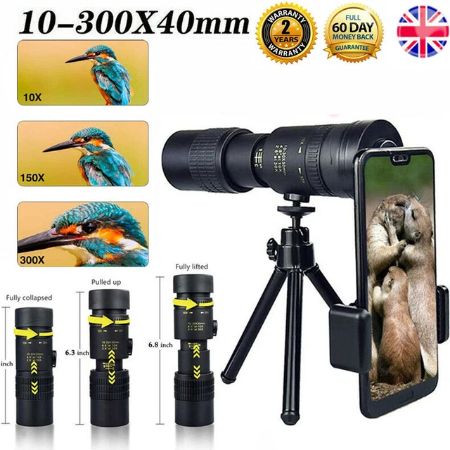 4K 10-300X40mm Super Telephoto Lens Zoom Night Monocular Telescope Waterproof