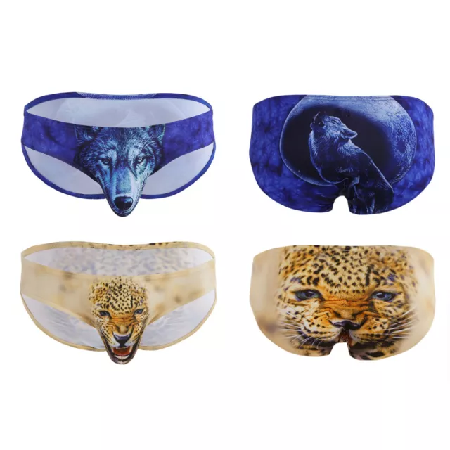 Men's Novelty 3D Wolf Leopard Print Bulge Pouch Briefs Wild Bikini Underwear