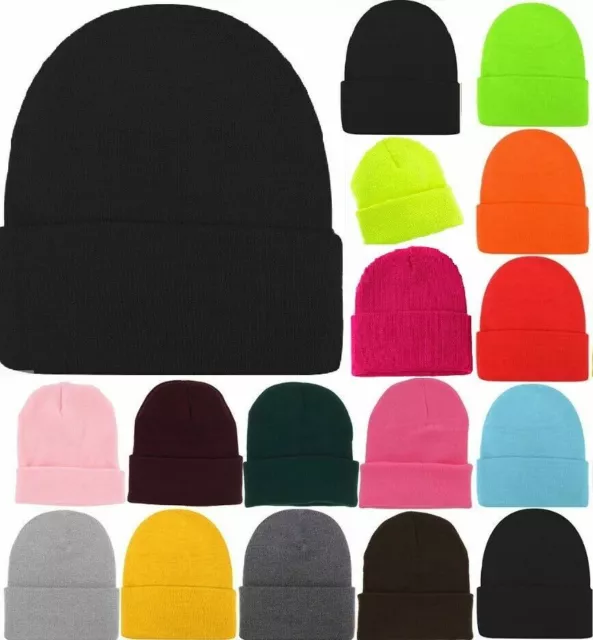 Beanie Basic Plain Winter Ski Thermal Warm Knit Knitted Hat Cap Soft Unisex