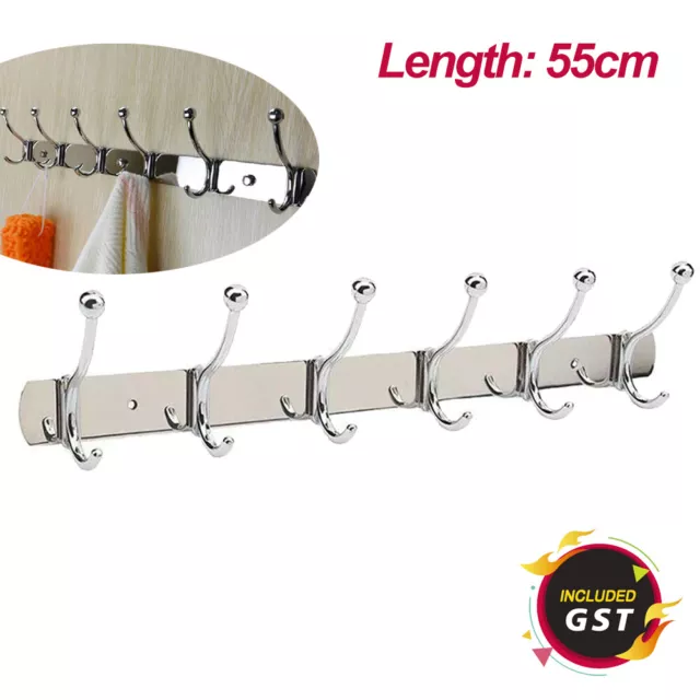 6 Hooks Wall Mounted Coat Rack Hat Clothes Hanging Hanger Robe Hook Double Hook