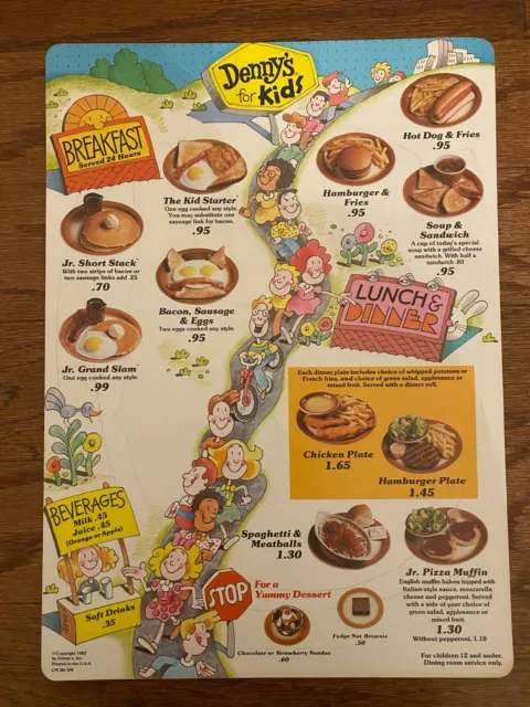 1983 Vintage "DENNY'S FOR KIDS" {OFFICER OWL} Punch-Out Restaurant Menu, RARE!