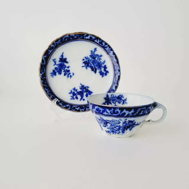 Stanley Pottery Flow Blue Touraine Teacup & Saucer Vintage England c.1928