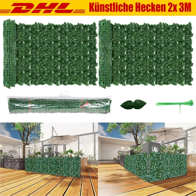 2X 3M Künstliche Efeu Blatt Hecke Sichtschutzhecke Balkonverkleidung Dekoration