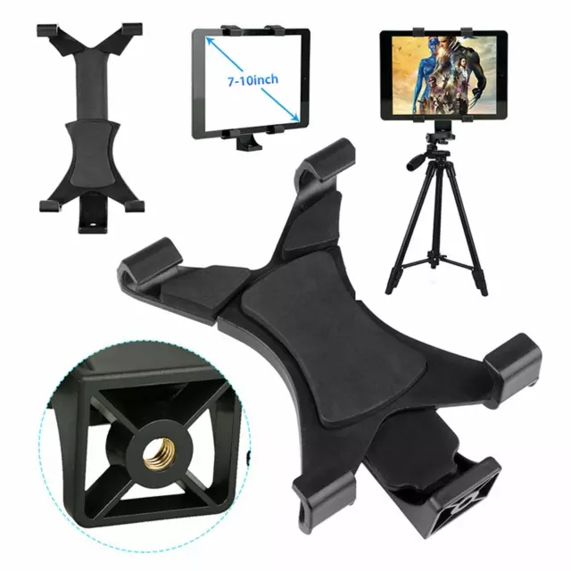 Tablet Tripod Mount Clamp Adjustable Stand Desk Holder 1/4 Thread For iPad 7-10"