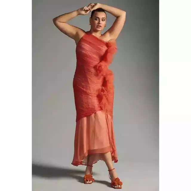 nwt ANTHROPOLOGIE VINEET BAHL sz 1X Ruched One-Shoulder dress in Peach