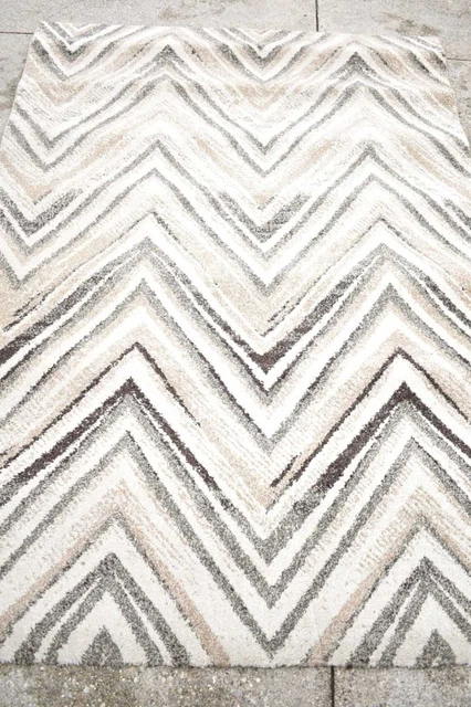 Tappeto Olivo Tappeti Fantasia Moderna Zig Zag Beige Grigio Nero 133x190cm