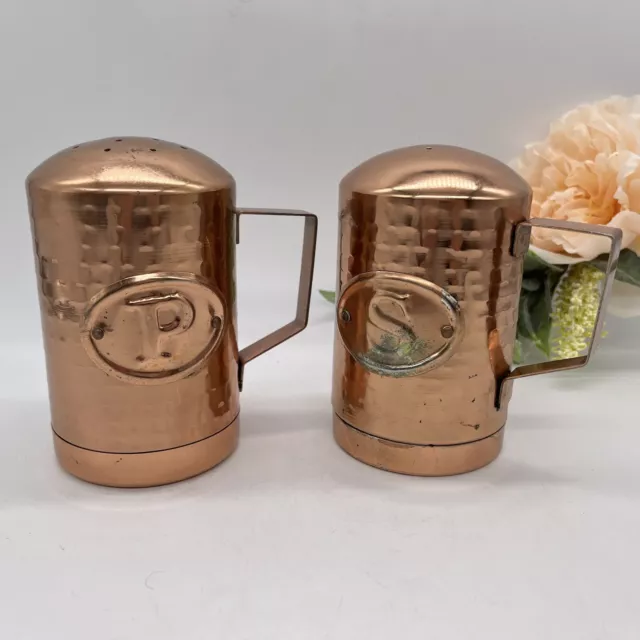 Copper Tone Salt And Pepper Shaker Patina Farmhouse Rustic Cottagecore Decor