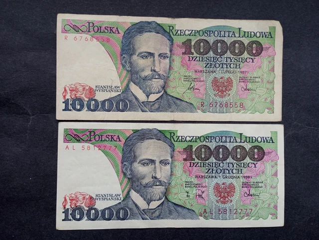 Poland 2 X 10000 Zlotych 1987 & 1988 Banknote