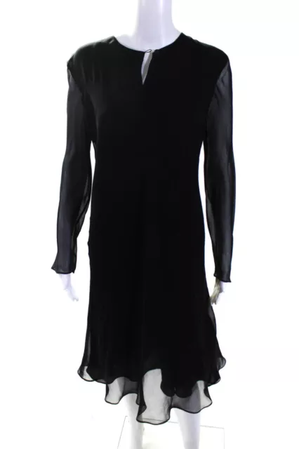 Peter Cohen Womens Silk Semi Sheer Round Neck Long Sleeve Dress Black Size XL