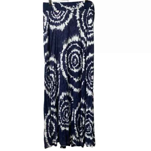 INC International Concepts Maxi Skirt Medium Navy Blue Tie Dye Long Stretch Knit
