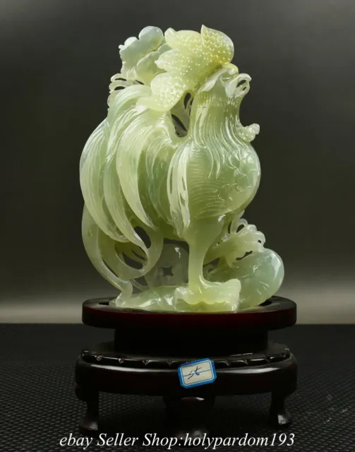 13.8" Chinese Natural Xiu Jade Carving Fengshui 12 Zodiac Year Chicken Statue