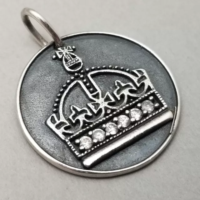 Solid Sterling Silver Crown Pendant 925 Signed RB - 5.6g