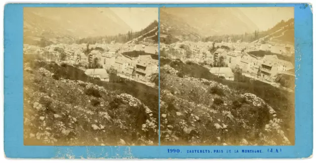 Stereo, France, Pyrenees, Cauterets, mountain view, circa 1870 Vintag