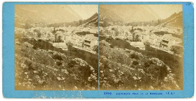 Stereo, France, Pyrenees, Cauterets, mountain view, circa 1870 Vintag