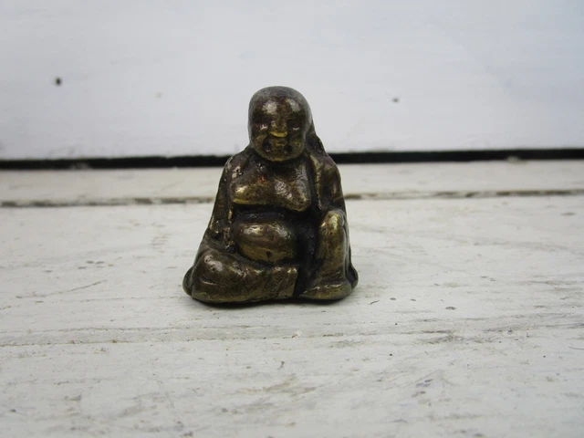 Miniature Heavy Brass Buddha Figure Vintage c1950