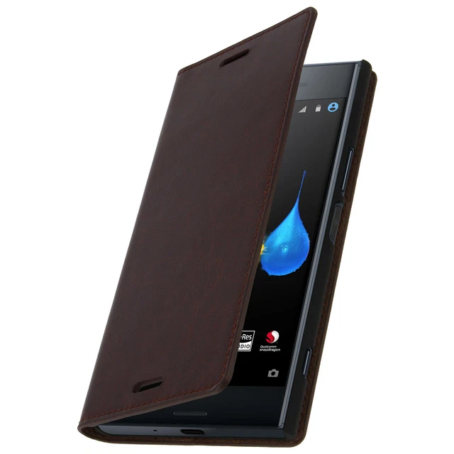 Etui Xperia XZ Premium Coque Clapet Portefeuille Cuir Marron - Fonction stand
