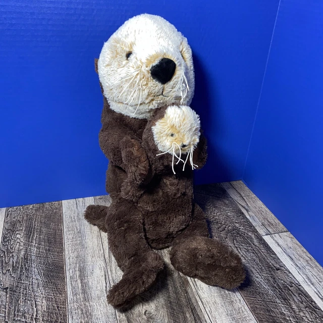 Monterey Bay Aquarium Plush Sea Otter Mom & Baby 2016 Stuffed Animal Brown 21"