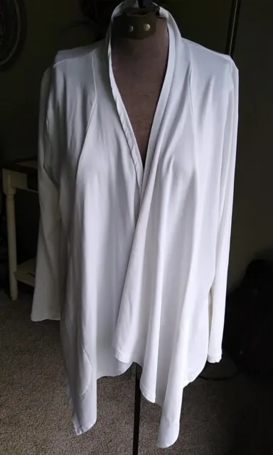 DKNY Size S/M White Open Front Draped Longsleeve Cardigan