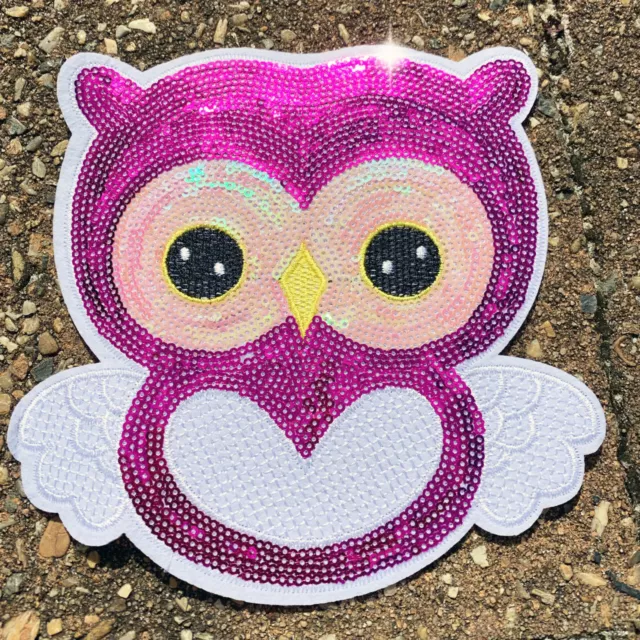 1pc Owl sequins hoot Embroidered Patch Cloth Iron On Applique craft sewing #1516