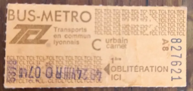 Ancien Ticket De BUS-METRO des Transports En Commun Lyonnais