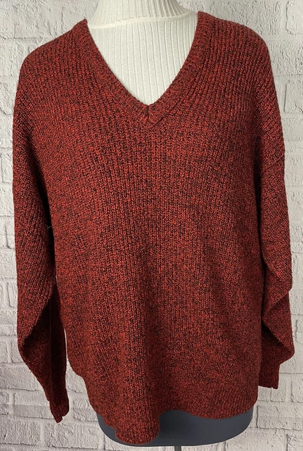VTG LeTigre Sweater Red Black V Neck Pullover  USA XL