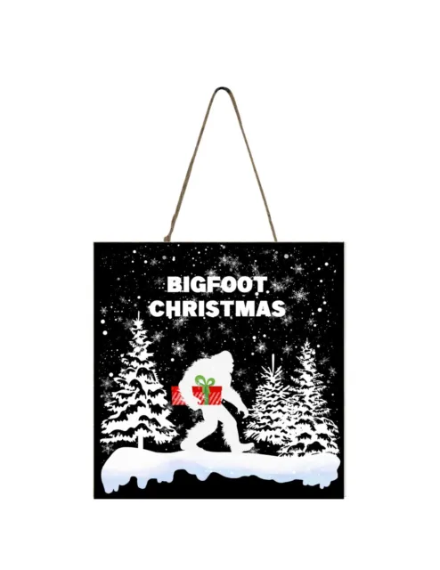 Black and White Bigfoot Christmas Ornament, Tier Tray Sign, Wood Mini Sign