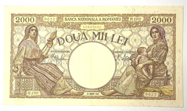 Banknote Bank 2000 Lei Romania  1943 REF92234