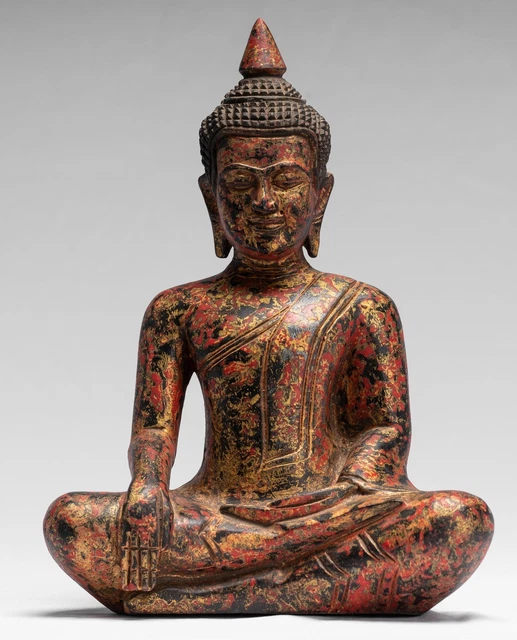 Ancien Khmer Style Se Asie Assis Bois Enlightenment Statue de Bouddha - 27cm/11