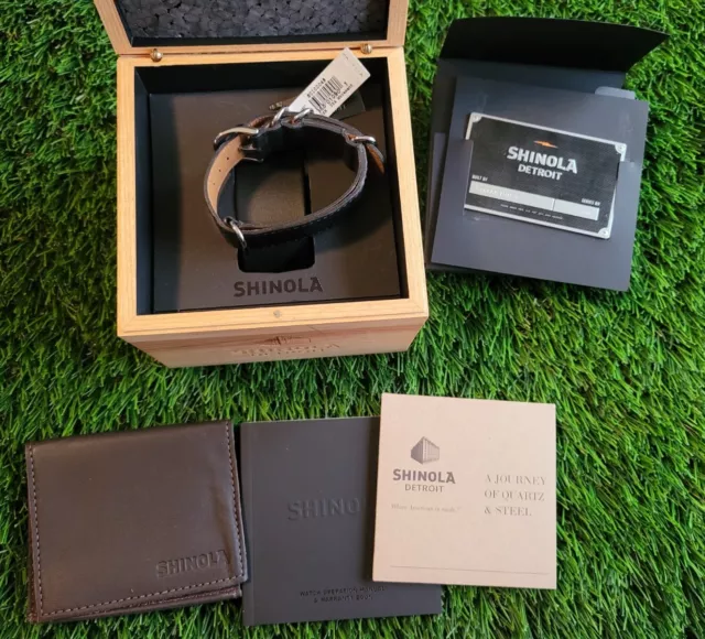 Shinola Detroit Mens Black Leather Strap Cuff Adjustable Bracelet NEW IN BOX