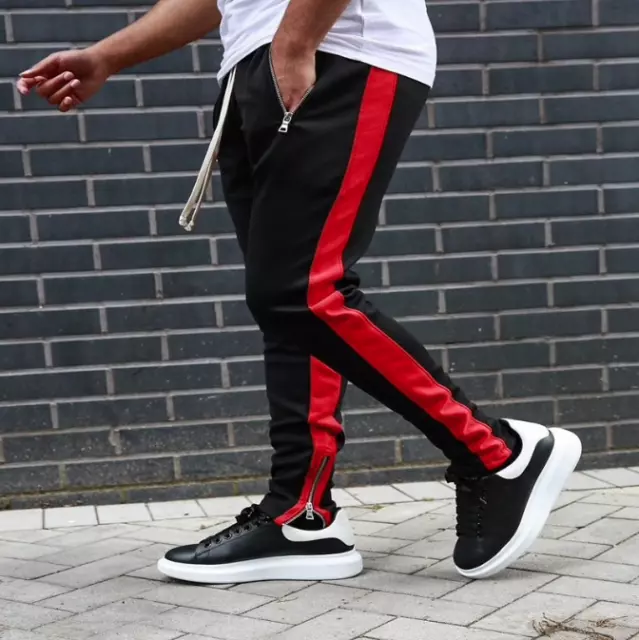 Pantalon noir on sale bande rouge