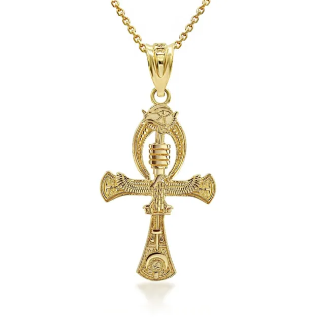 Solid Gold Or 925 Sterling Silver 3D Egyptian Ankh Cross Pendant Necklace