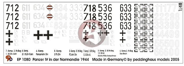 Décalcomanies Peddinghaus 1/72 - Set 2113 Panzer Allemand Front Est 1943-44 - Neuf