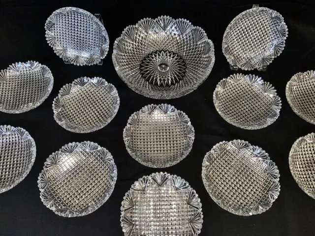 American Brilliant Cut Glass Strawberry Diamond & Fan Berry Set c.1880-1900