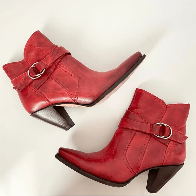 Charlie 1 Horse Handcrafted Red Ankle Cowgirl Boots 8.5