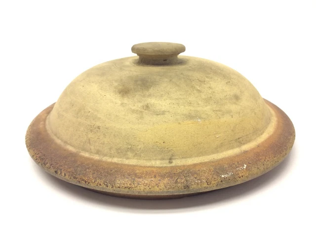 Antique Stoneware Large Handmade Brown Glazed Interior Crock Top Lid Cover 4