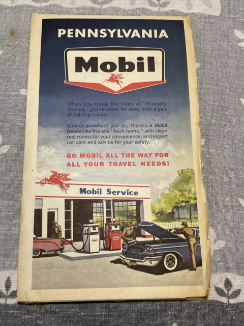 Vintage Mobil Pennsylvania Oil Gas Service Station State Highway Travel Road Map