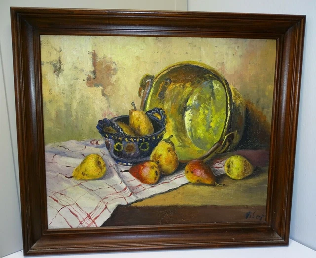 TABLEAU HUILE SUR TOILE ANCIENNE NATURE MORTE signée VIBERT Emile ...