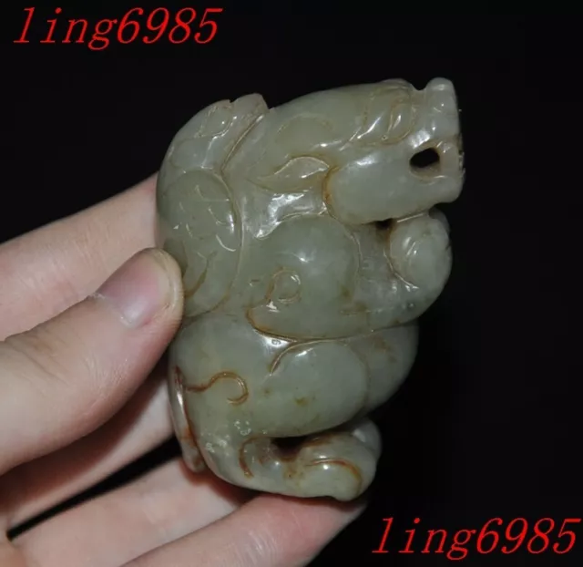 8.2"China Ancient Hongshan Culture old jade carved Feng Shui animal beast statue