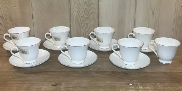 Wedgwood Signet Platinum Bone China 15 Piece Set ~ 8 Cups & 7 Saucers England