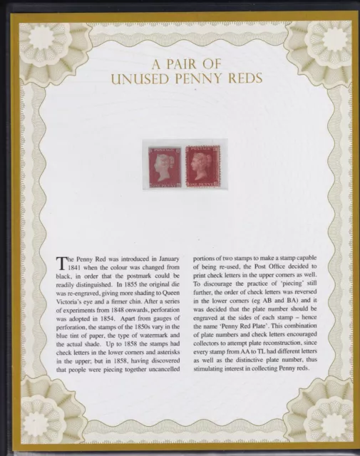 A Pair Of Unused Penny Red Stamps In Westminster folder with COA