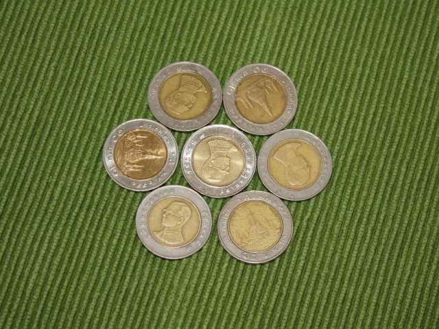 7x 10 Baht original Münzen, Umlaufmünzen Thailand, offizielles Zahlungsmittel