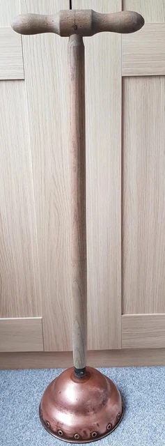 Posser de cobre agitador de lavado mango de madera lavandería victoriana antigua